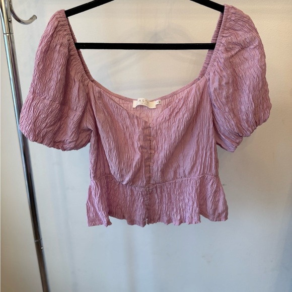 Astr Lilac Puff Sleeve Button-Front Peplum Top - Picture 3 of 5